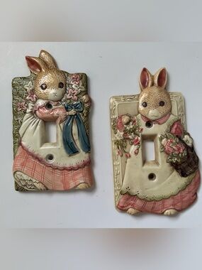 Vintage Takahashi of San Francisco Rabbit Ceramic Light Plate Covers